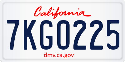 CA license plate 7KGO225