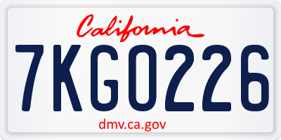 CA license plate 7KGO226