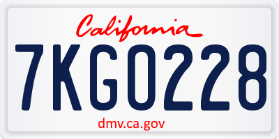 CA license plate 7KGO228