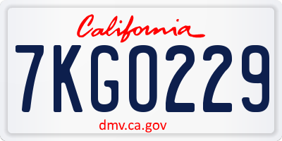 CA license plate 7KGO229
