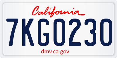 CA license plate 7KGO230