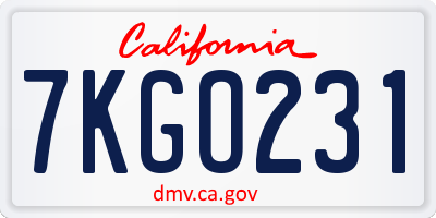CA license plate 7KGO231