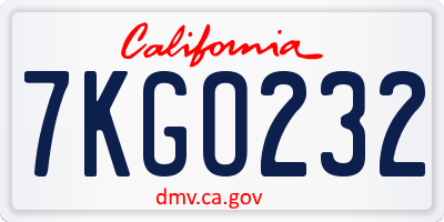 CA license plate 7KGO232