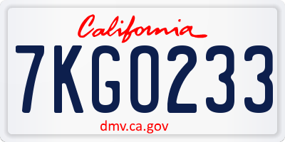 CA license plate 7KGO233