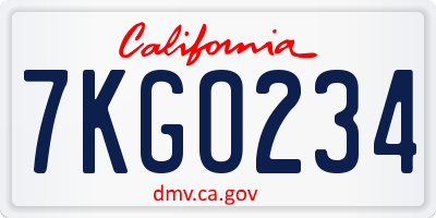 CA license plate 7KGO234