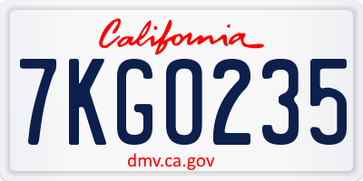 CA license plate 7KGO235