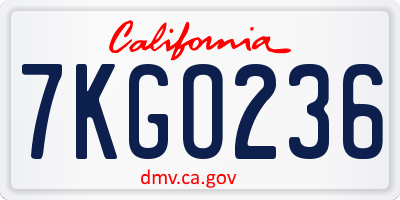 CA license plate 7KGO236