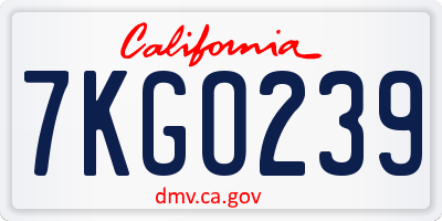 CA license plate 7KGO239