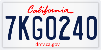 CA license plate 7KGO240