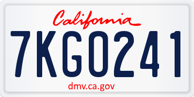CA license plate 7KGO241