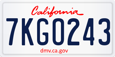 CA license plate 7KGO243