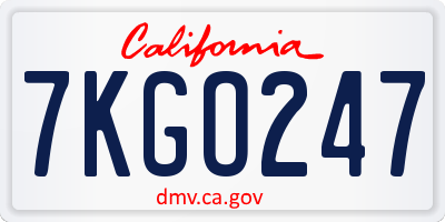 CA license plate 7KGO247