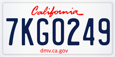 CA license plate 7KGO249