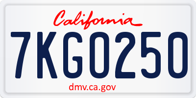 CA license plate 7KGO250