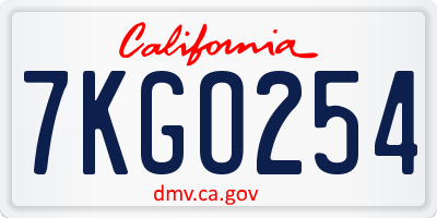 CA license plate 7KGO254