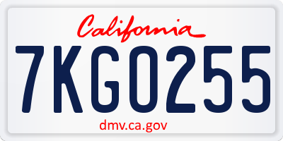 CA license plate 7KGO255