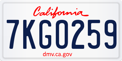 CA license plate 7KGO259