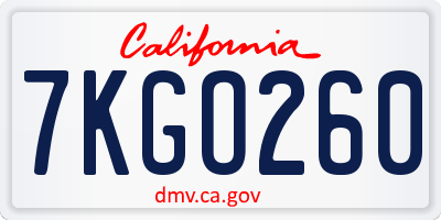 CA license plate 7KGO260