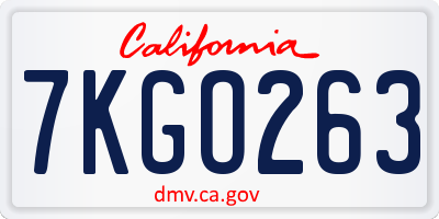 CA license plate 7KGO263