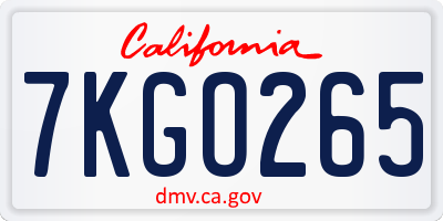 CA license plate 7KGO265