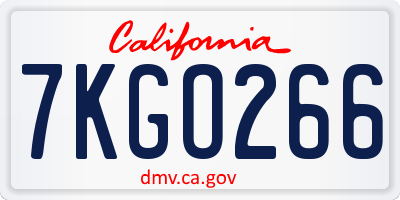 CA license plate 7KGO266