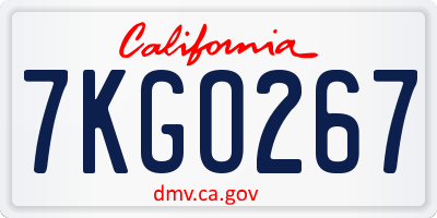 CA license plate 7KGO267