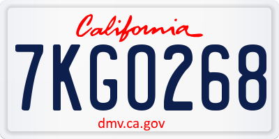 CA license plate 7KGO268