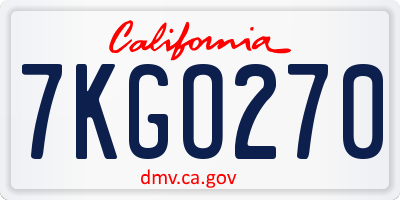 CA license plate 7KGO270