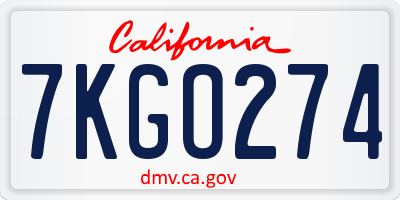 CA license plate 7KGO274