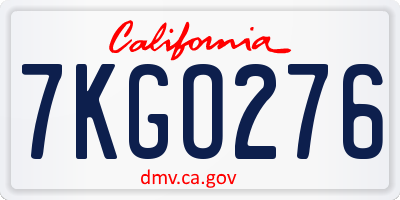 CA license plate 7KGO276