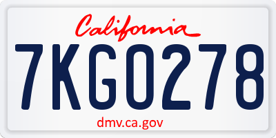 CA license plate 7KGO278