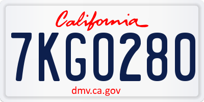 CA license plate 7KGO280
