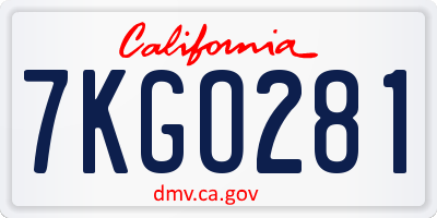 CA license plate 7KGO281