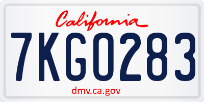CA license plate 7KGO283