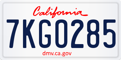 CA license plate 7KGO285