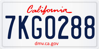 CA license plate 7KGO288