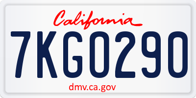 CA license plate 7KGO290