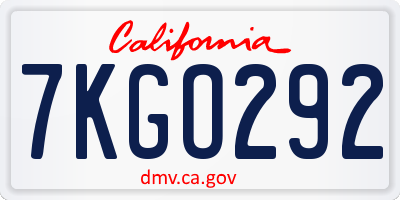 CA license plate 7KGO292