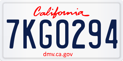 CA license plate 7KGO294
