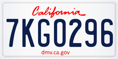 CA license plate 7KGO296