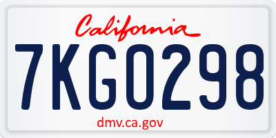CA license plate 7KGO298