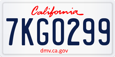 CA license plate 7KGO299
