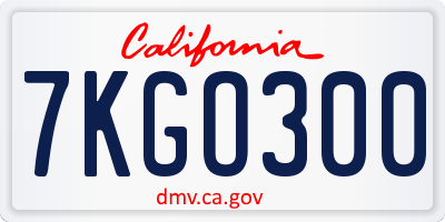 CA license plate 7KGO300