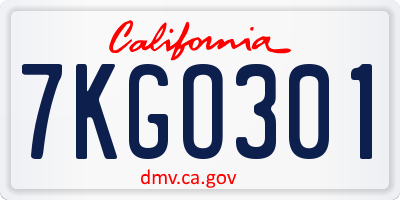 CA license plate 7KGO301