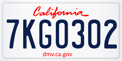 CA license plate 7KGO302