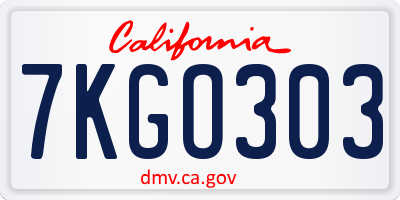 CA license plate 7KGO303