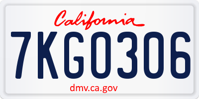 CA license plate 7KGO306