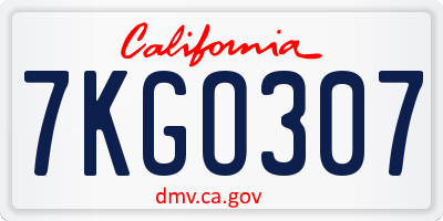 CA license plate 7KGO307