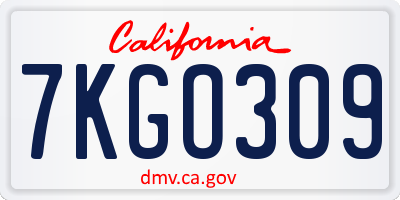 CA license plate 7KGO309