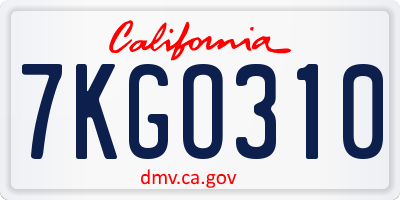 CA license plate 7KGO310